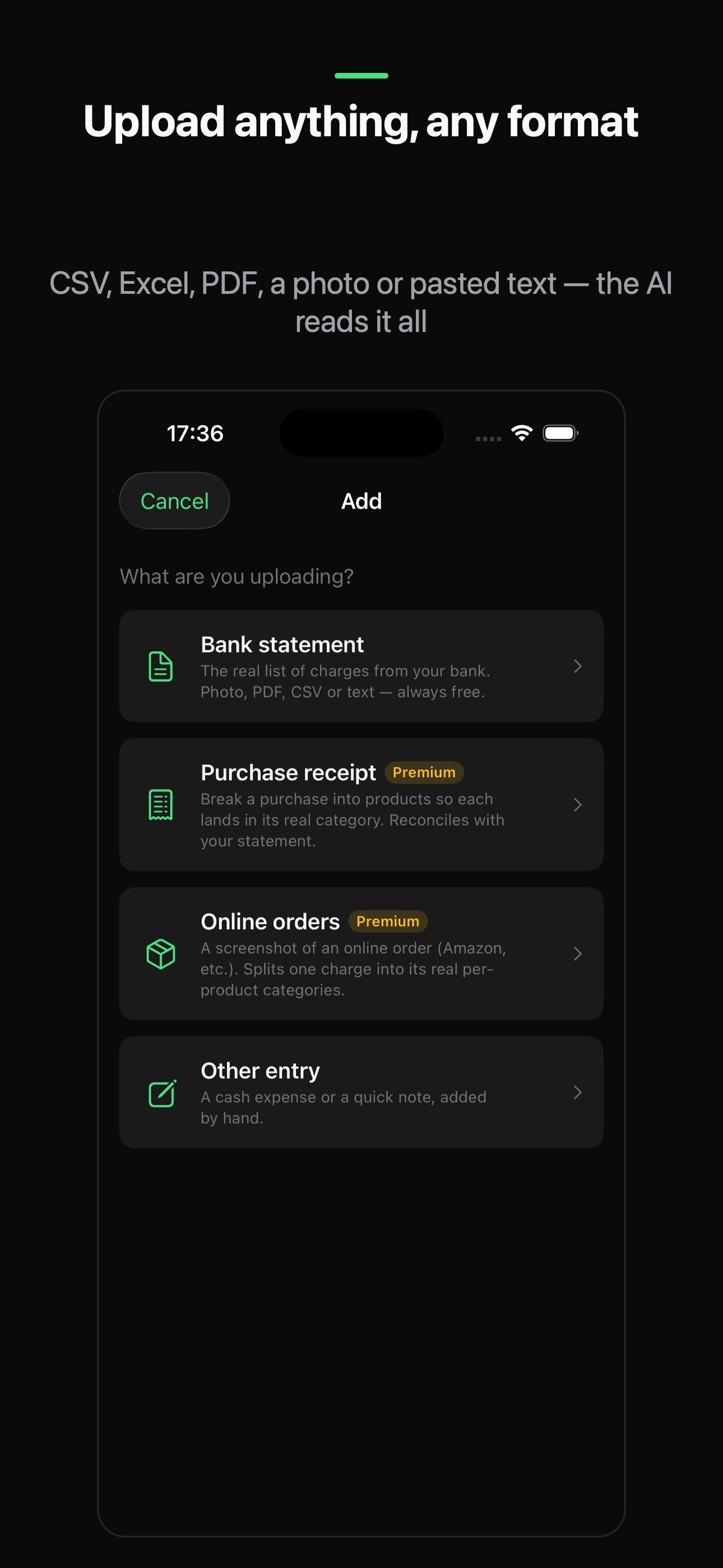 Upload any statement, any format